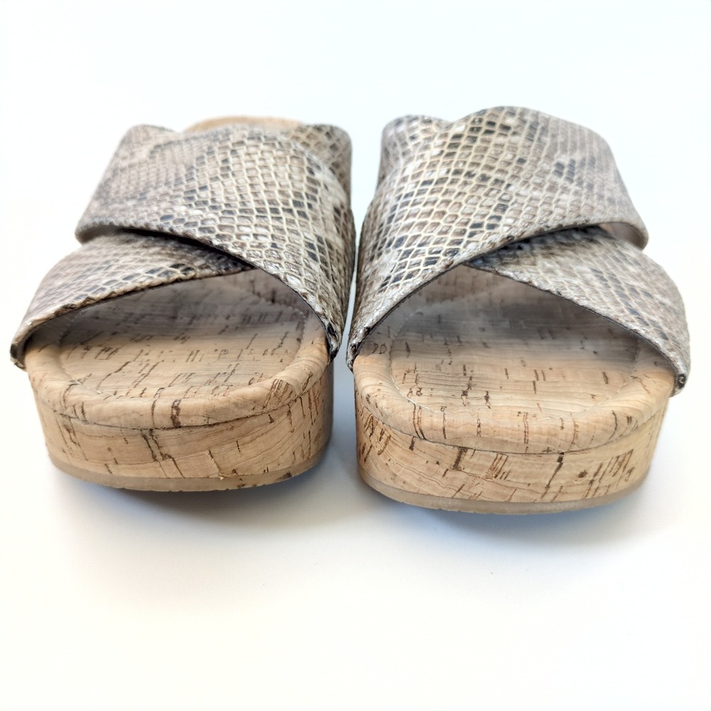 Donald J Pliner Savee Wedge Sandals Snakeskin Cork Platform Slides 11M Neutral - Picture 3 of 8